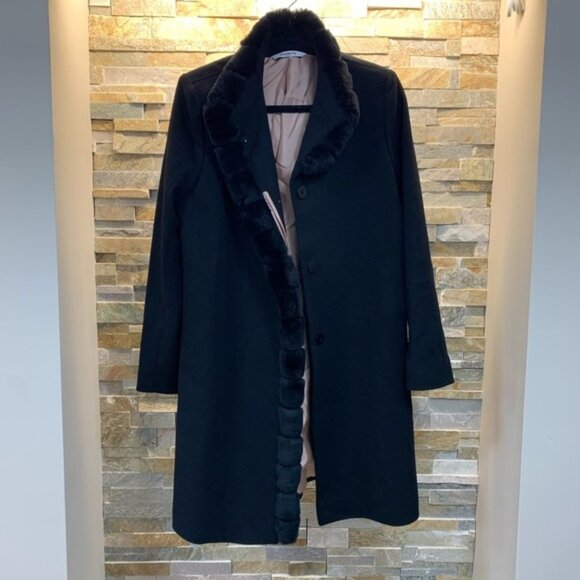 Fleurette Wool Car Coat With Genuine RexRabbit Fur - Picture 5 of 8